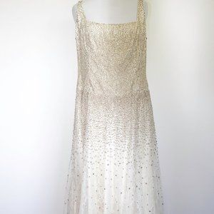 Carmen Marc Valvo Formal Dress Ivory White Bead Mesh Wedding Medium 1795$